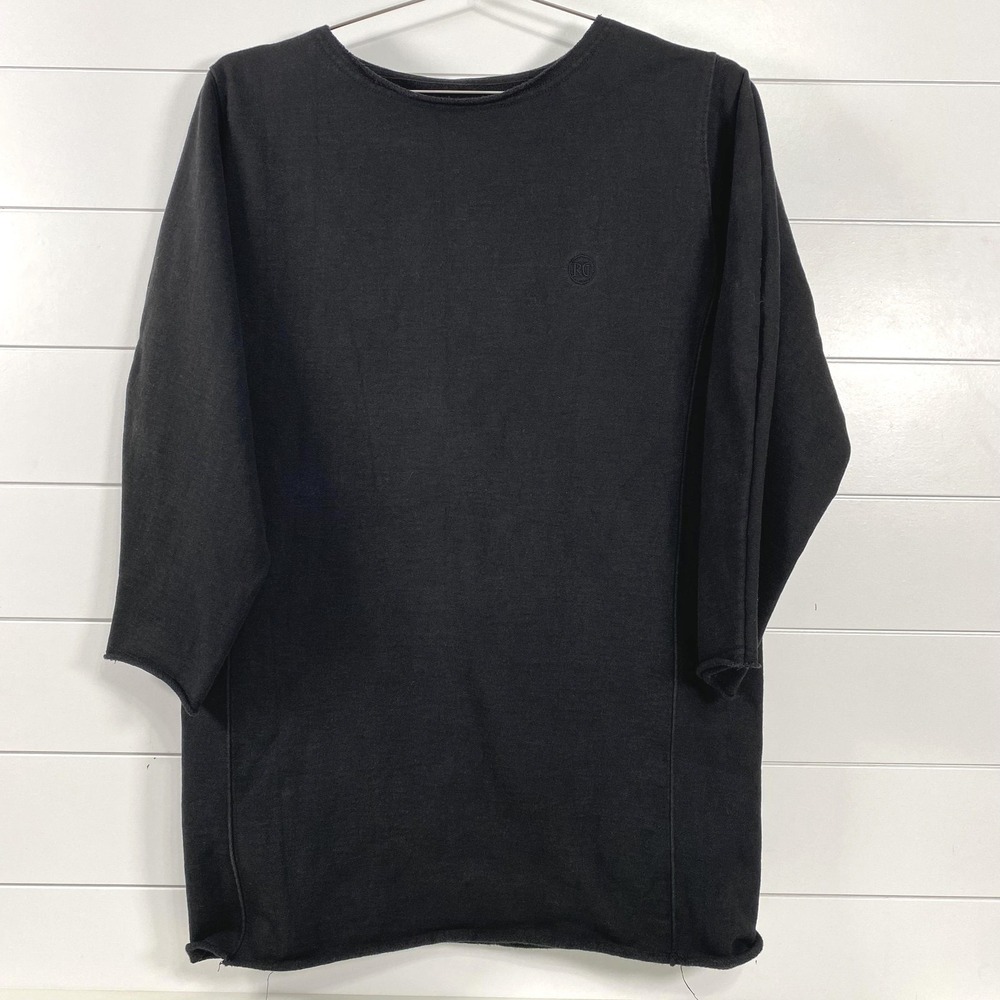 RECTO. Sweatshirt Womens One Size‎ Black Oversized 3/4 Sleeve Raw Hem Crewneck
